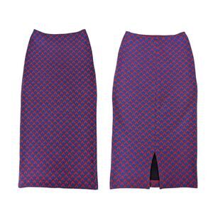 American Apparel Chevron Print Red Blue Bodycon Pencil Midi Skirt Women’s Small